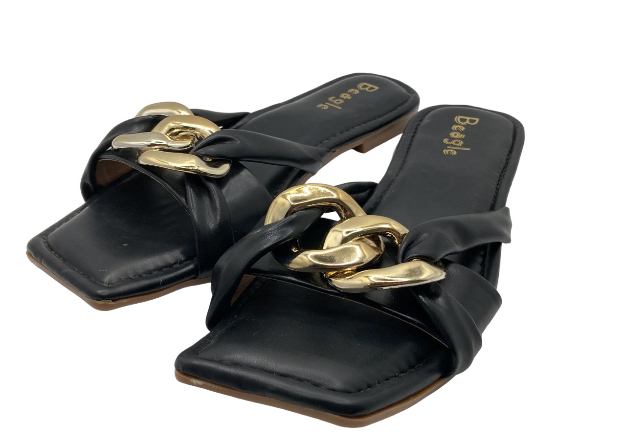 Beagle Women's Gold and Leather Double Strap Sandals