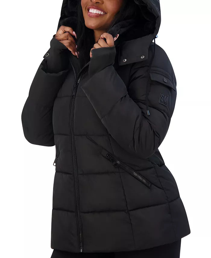 Steve Madden Juniors' Faux-Fur-Lined Hooded Puffer Coat