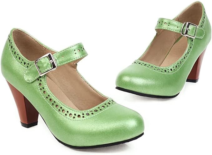 Green Perforated Buckle Strap Mary