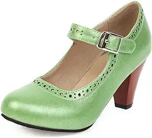 Green Perforated Buckle Strap Mary