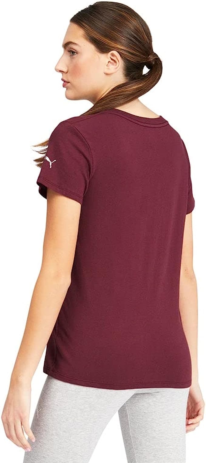 Puma Women's Modern Basics Logo V Neck Short Sleeve Burgundy