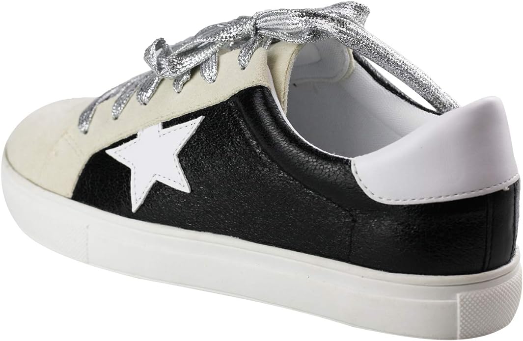 Women's Sneaker Flats Fashion Sneaker Glitter Metallic Lace Up