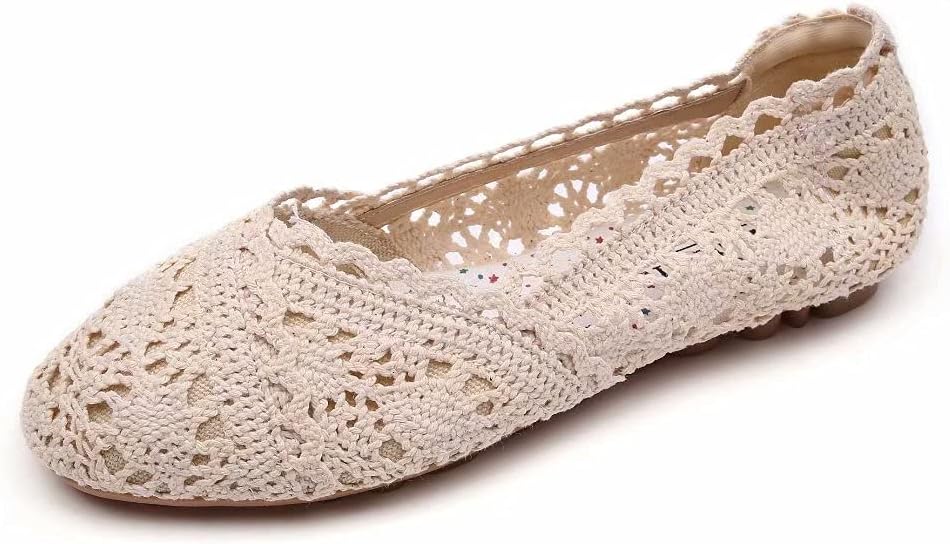 Mingfiedi Women's Stunner Cut Out Breathable Lace Ballet Flats