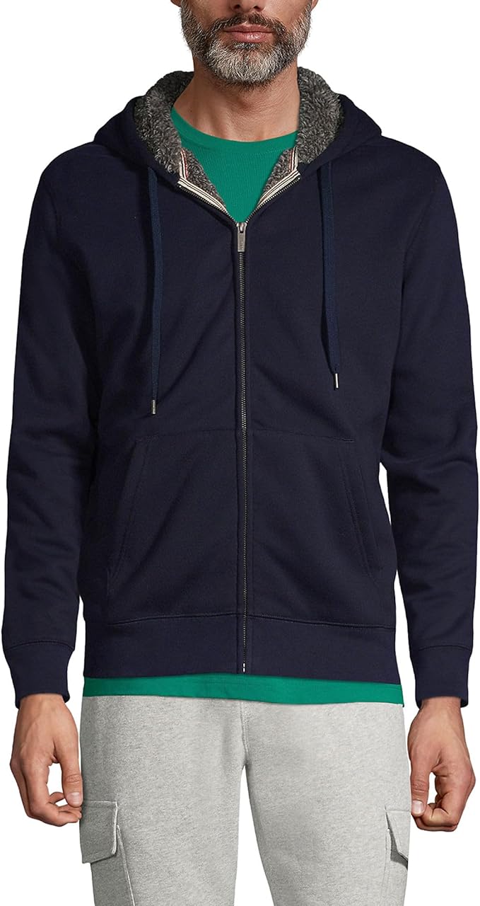 Lands' End Men's Serious Sweats Full Zip Sherpa Fleece Hoodie - Navy