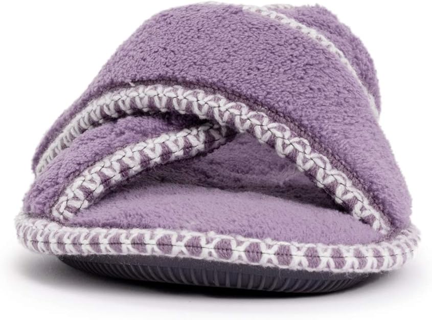 Muk Luks Women's Ada Chenille Cross band Slippers- Lilac Ivory