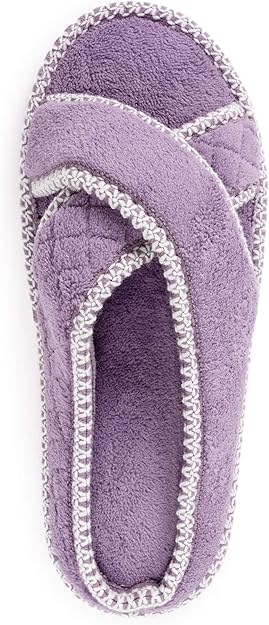 Muk Luks Women's Ada Chenille Cross band Slippers- Lilac Ivory