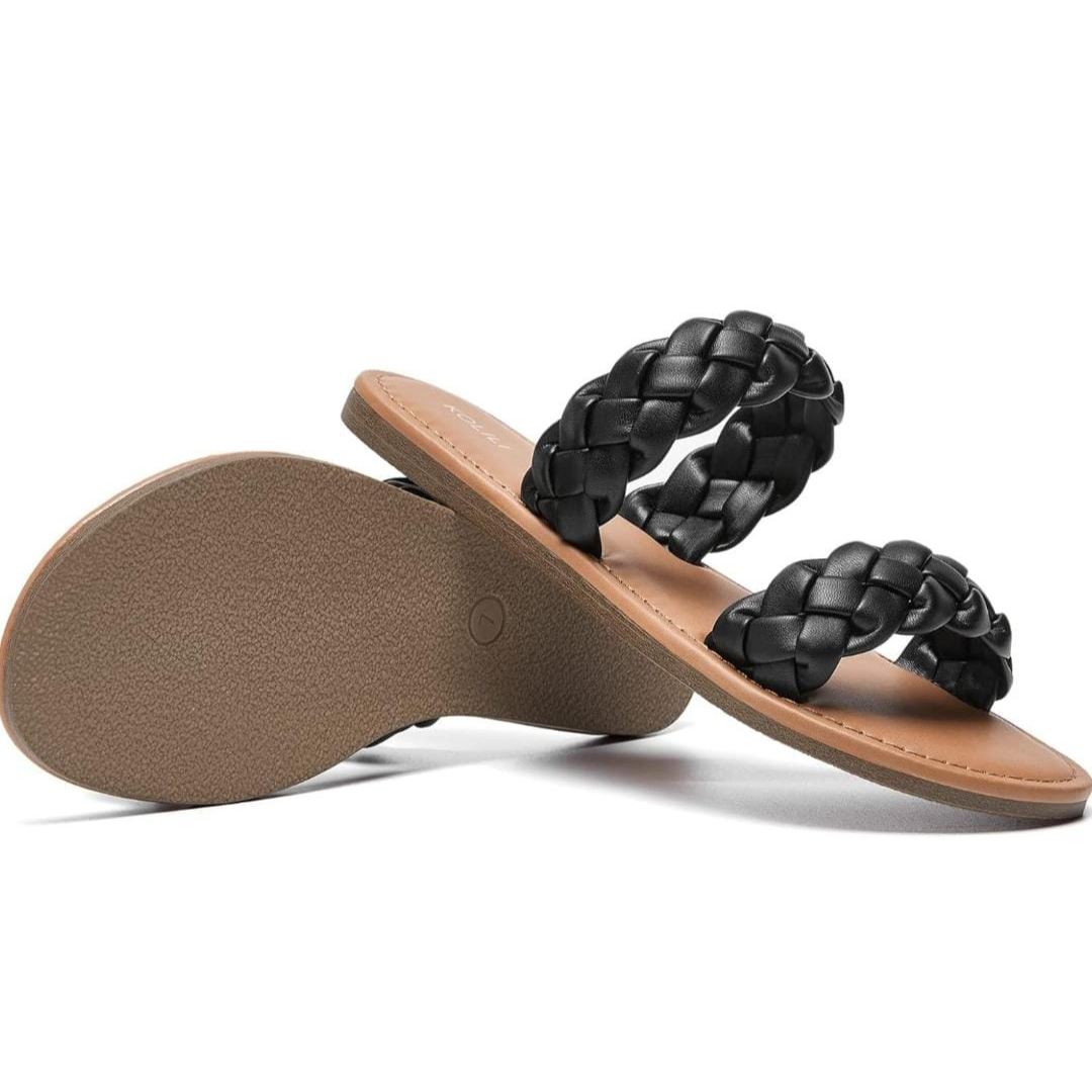 A New Day Women's Flat Leather Braided Sandals