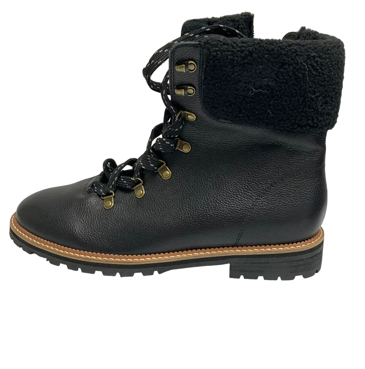 Lands End Black Leather Boots Sherpa Lining Around the Ankle