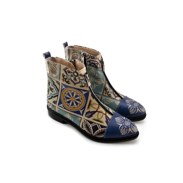 Blue and yellow Geometric Tile Ankle Boot