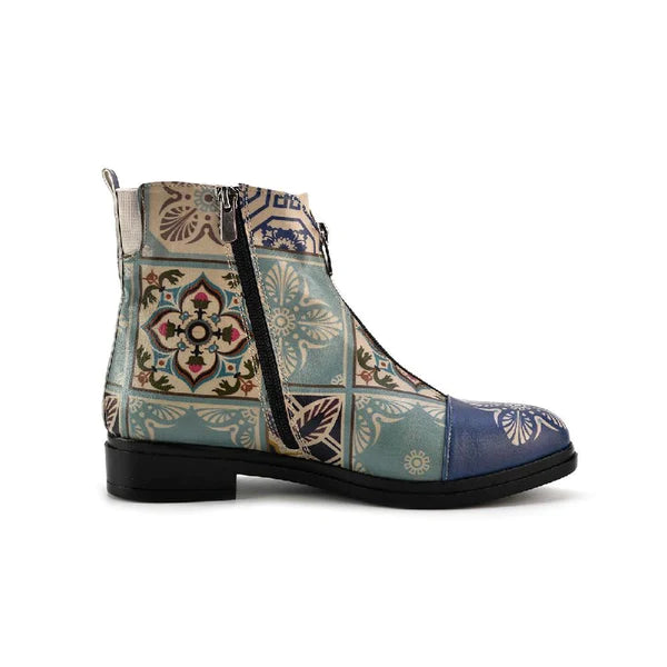 Blue and yellow Geometric Tile Ankle Boot