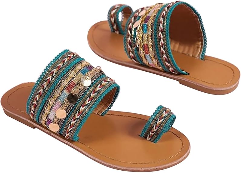 Women's Sandals Boho Bohemia Beach Flat Sandals Outdoor Slippers Sequin Flat Heel