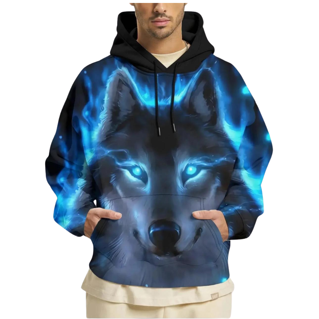 Generic Unisex 3D Wolf Graphic Pull-Over Hoodie