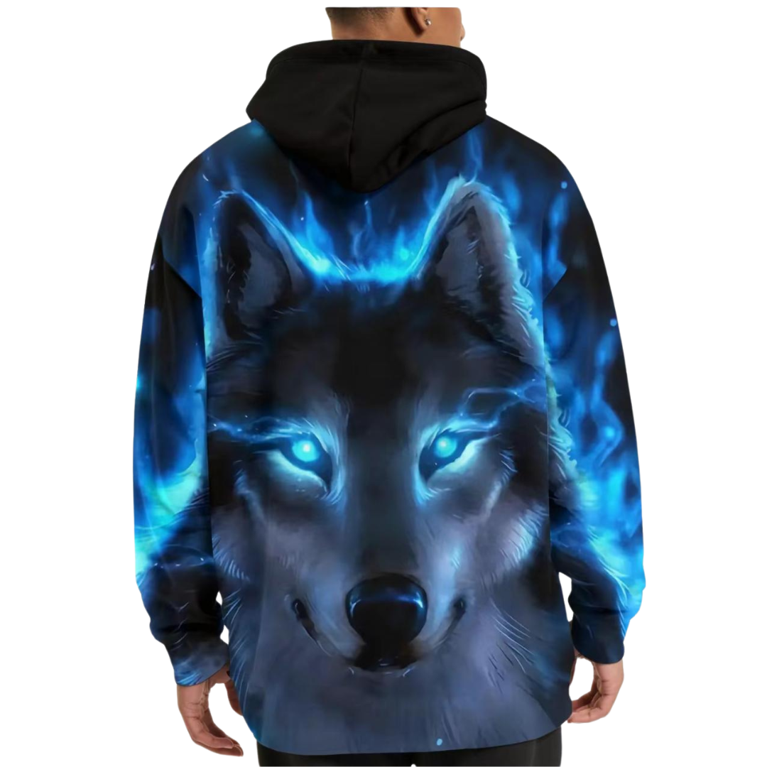 Generic Unisex 3D Wolf Graphic Pull-Over Hoodie