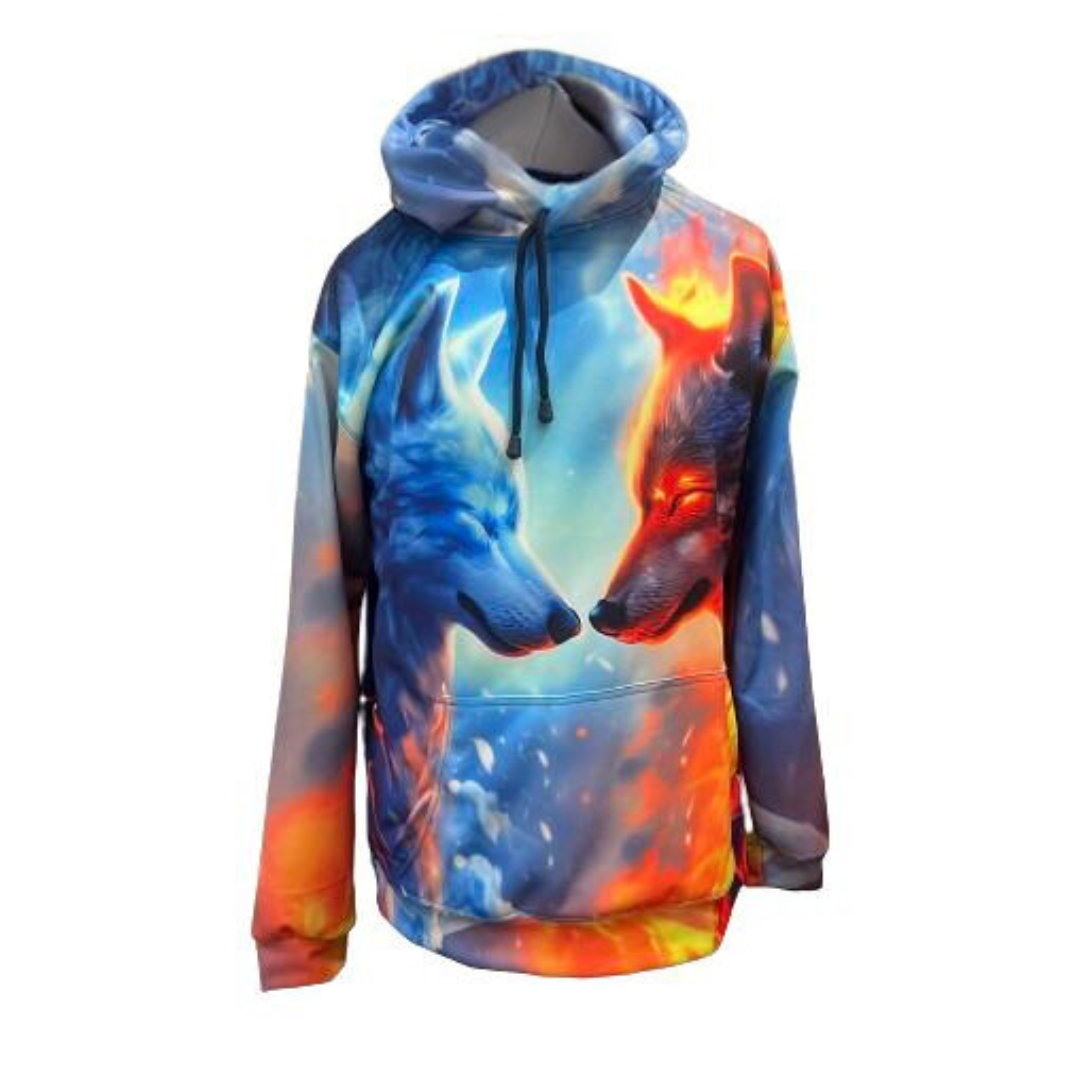 Generic Unisex 3D Thunder Wolf Graphic Pull-Over Hoodie