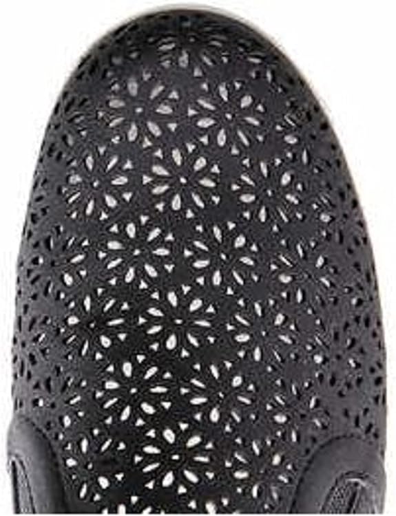 JSport Ladies' Laser Cut Floral Pattern Slip On Shoes Black