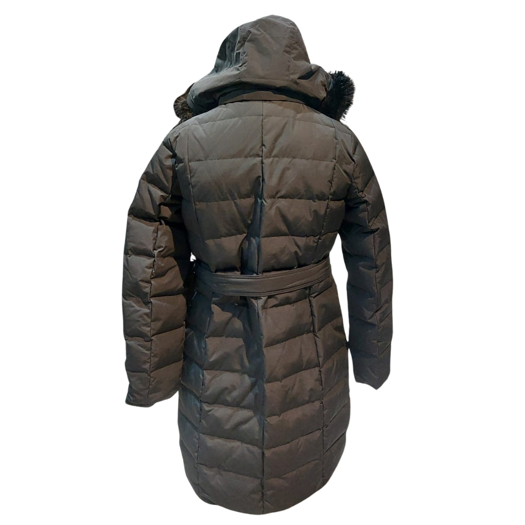 Land End Faux Fur Hood Belted Down Puffer Winter Coat