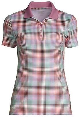 Lands' End Womens Short Sleeve Supima Polo Wild Blossom Multi Check