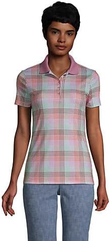 Lands' End Womens Short Sleeve Supima Polo Wild Blossom Multi Check