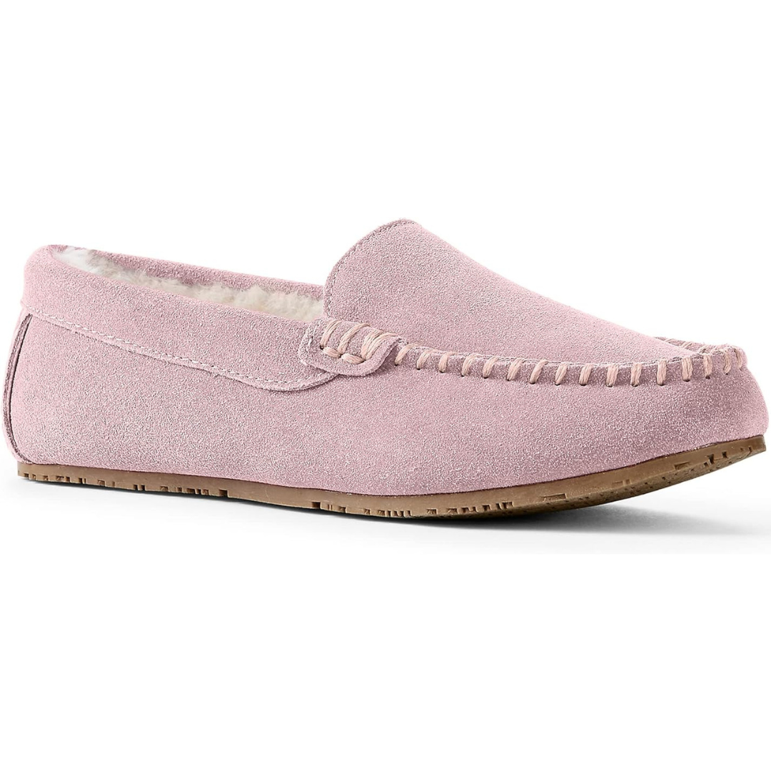 Lands' End Women's Suede Moc Slipper Washed Pink