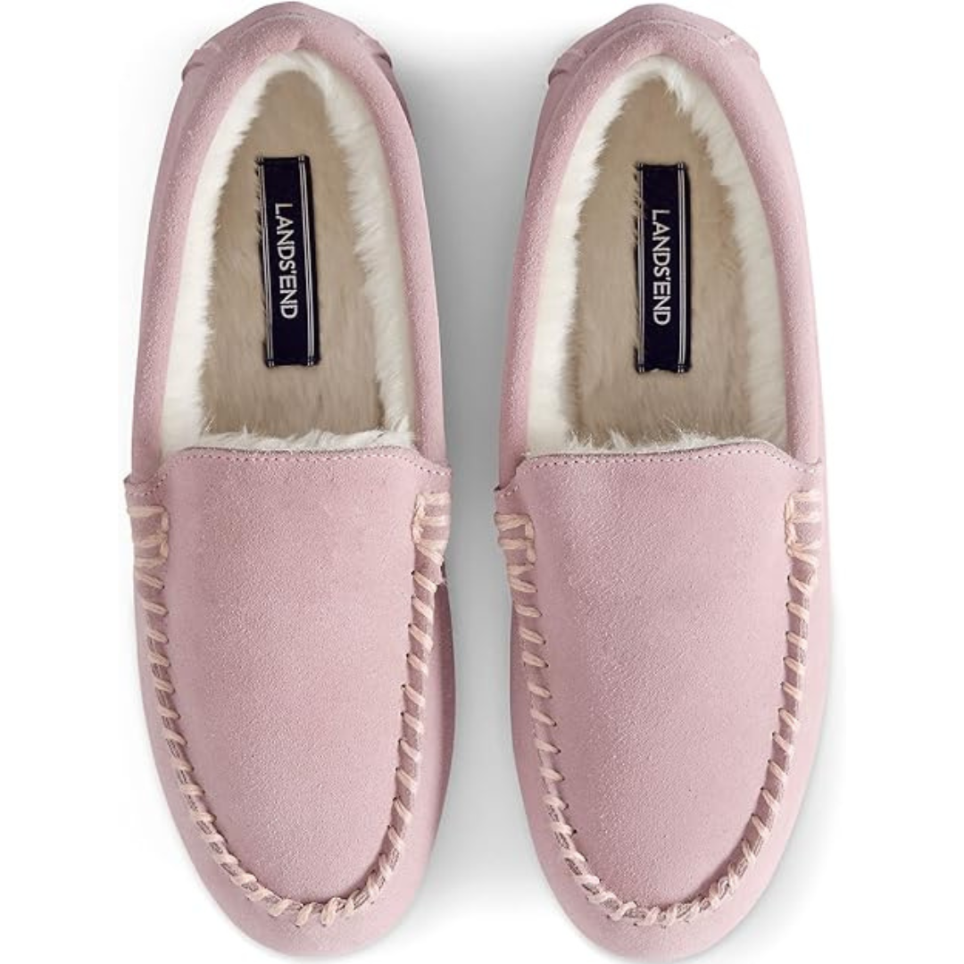 Lands' End Women's Suede Moc Slipper Washed Pink