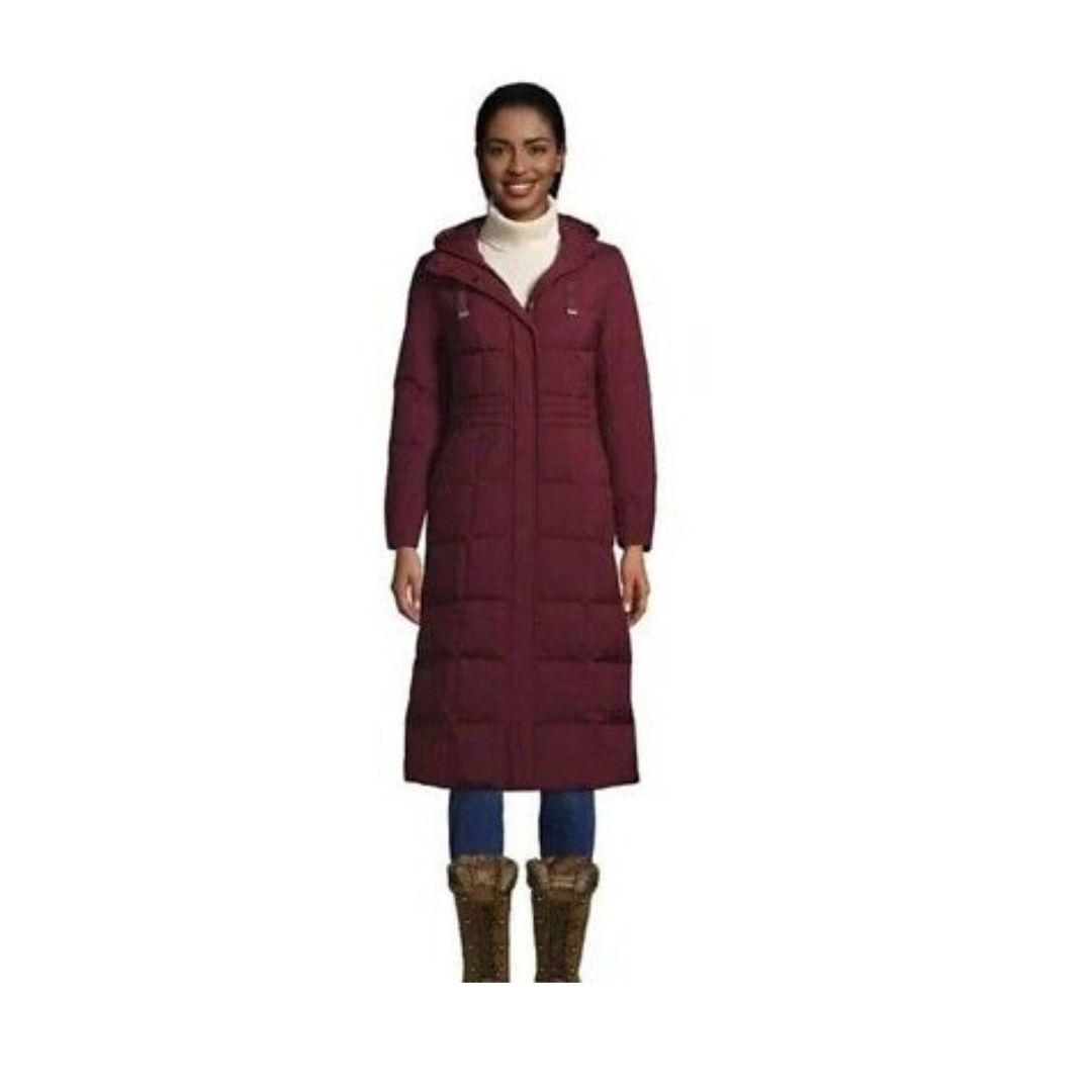 Lands' End Women's Down Stretch Maxi Coat Rich Burgundy