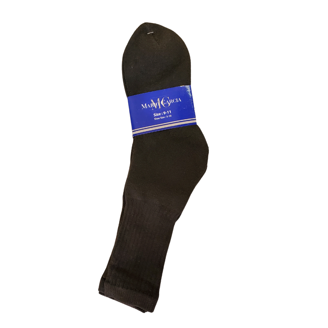 Mario Garcia Unisex All Black Cotton Crew Socks Size 5-10