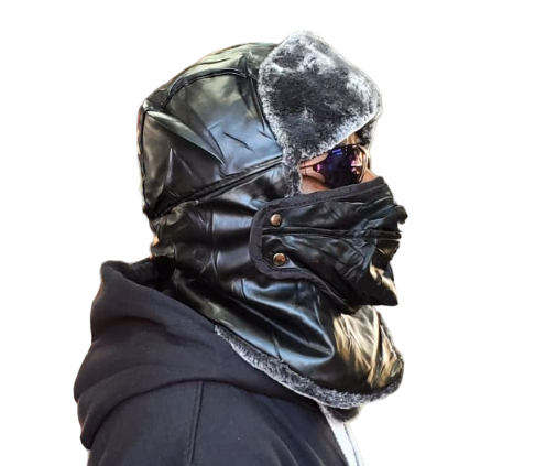 Warm PU Trooper Hat with Mask & Waterproof Neck Trapper - Black