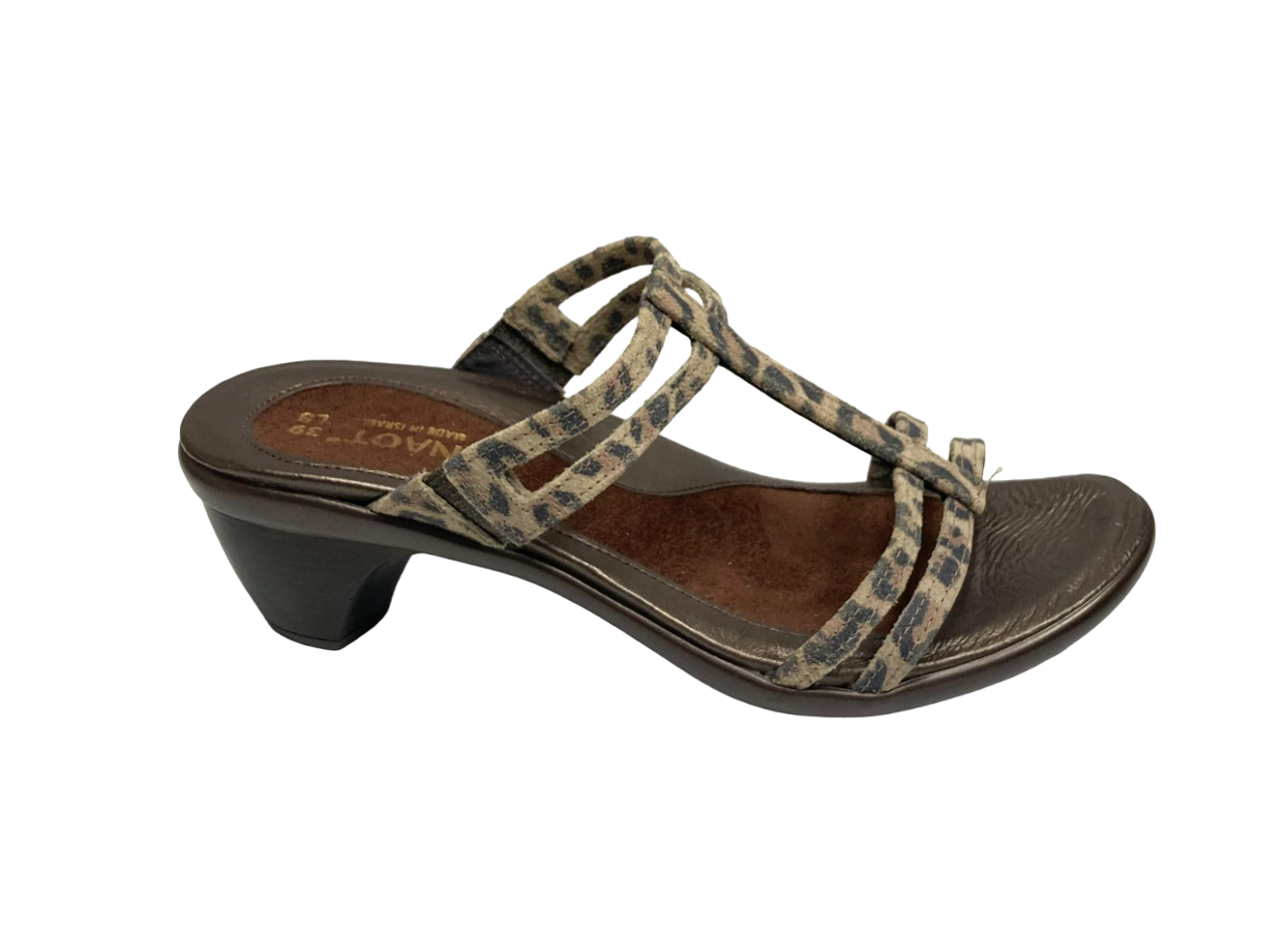 Naot Women's Black and Gray Cheetah Loop Suede Sandals