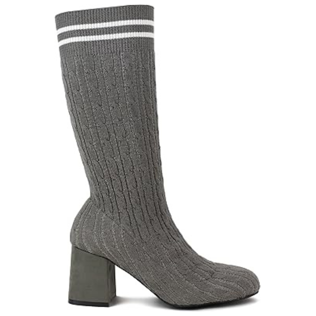 Olivia Miller Women's Cunningham Chunky Heel Knit Sweater Booties