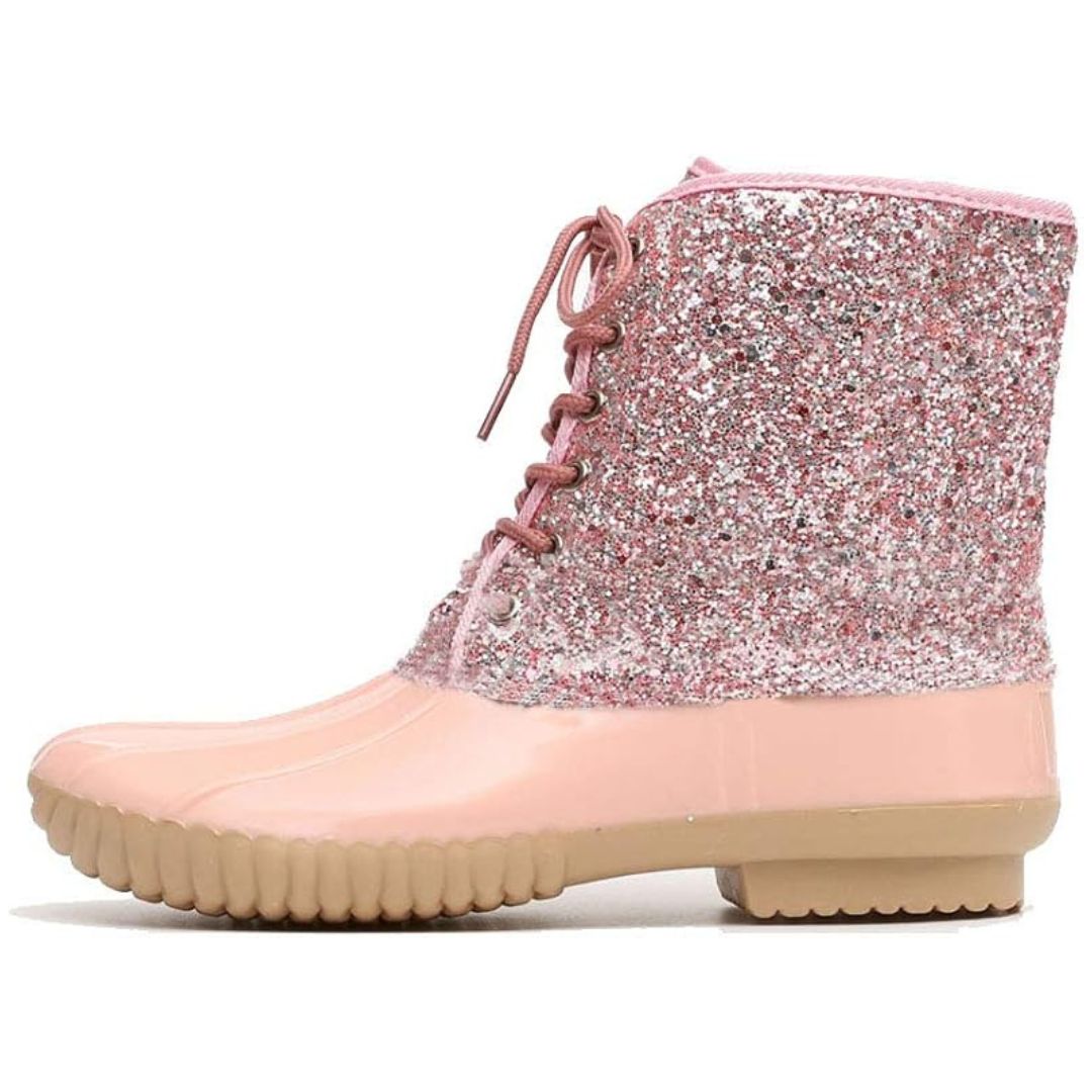 Suyu Duck Boots Lace Up  Sparkle Waterproof Rain Boots