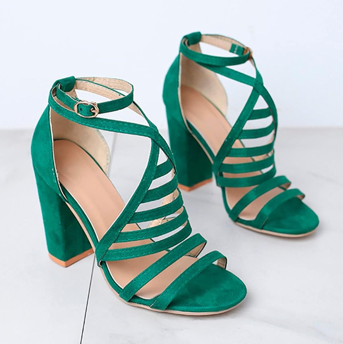 Women High Heels Green Cage Front Pump