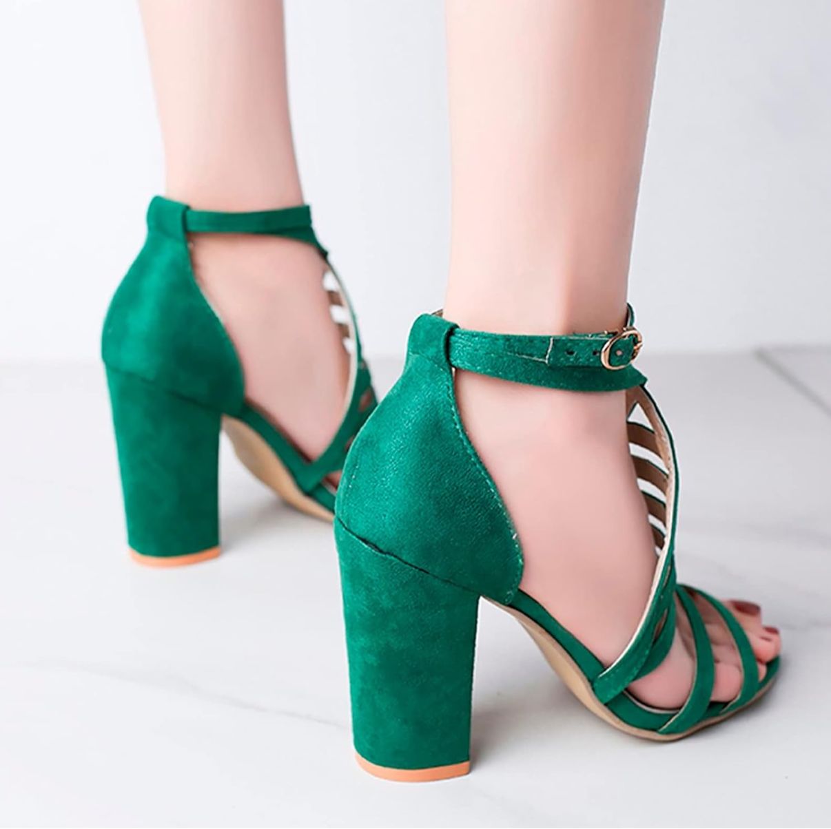 Women High Heels Green Cage Front Pump