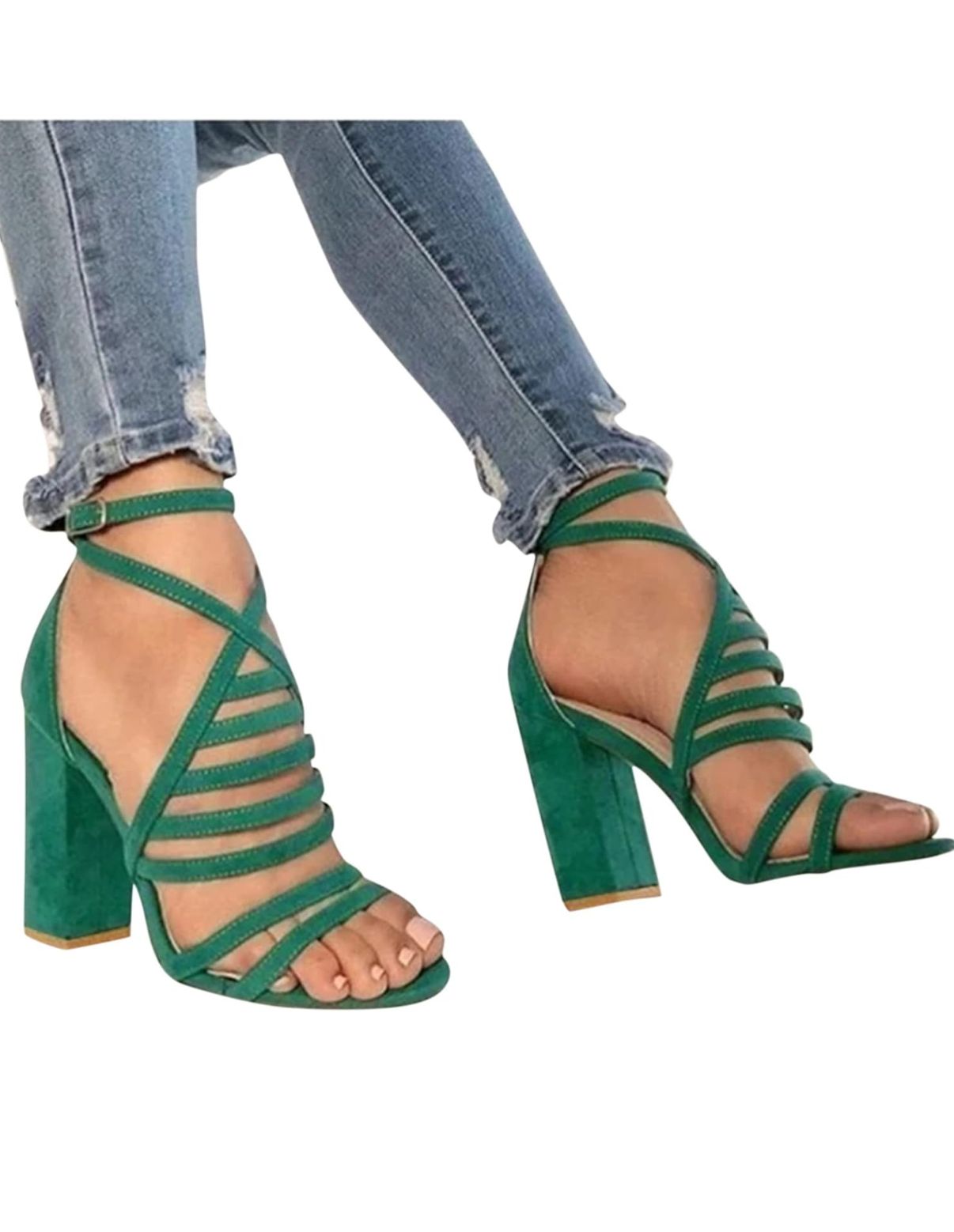 Women High Heels Green Cage Front Pump