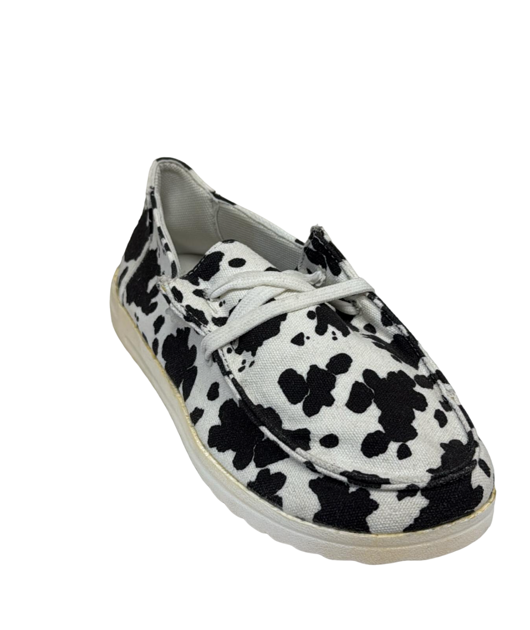 White Cow Print Slip-On Shoes