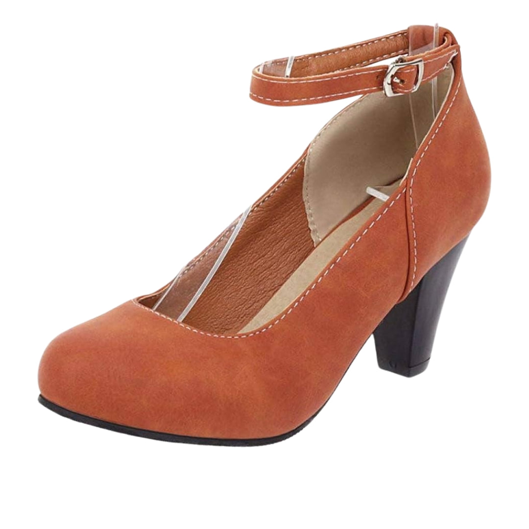 Women's Ankle Strap Orange Block Heels