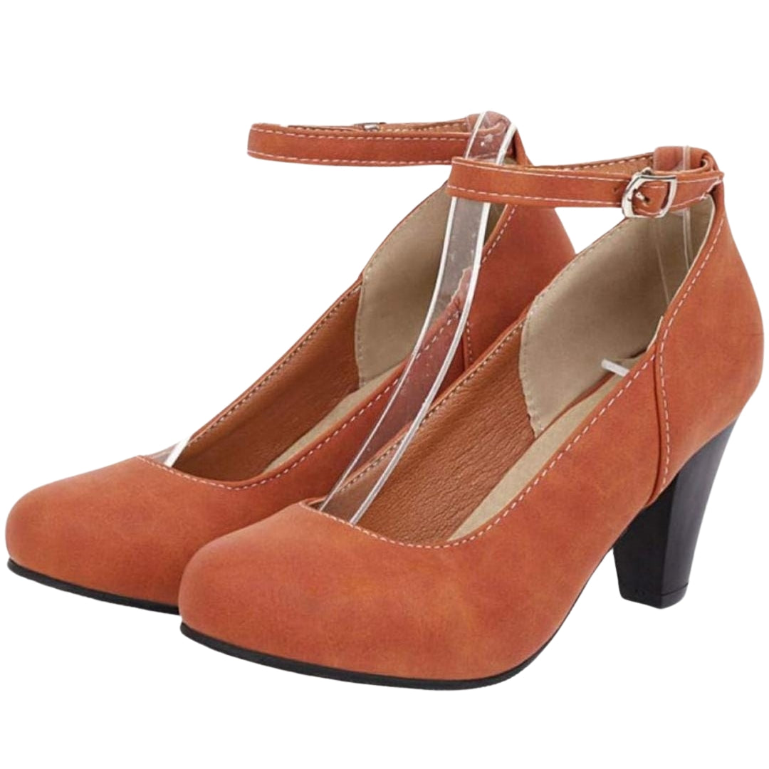 Women's Ankle Strap Orange Block Heels