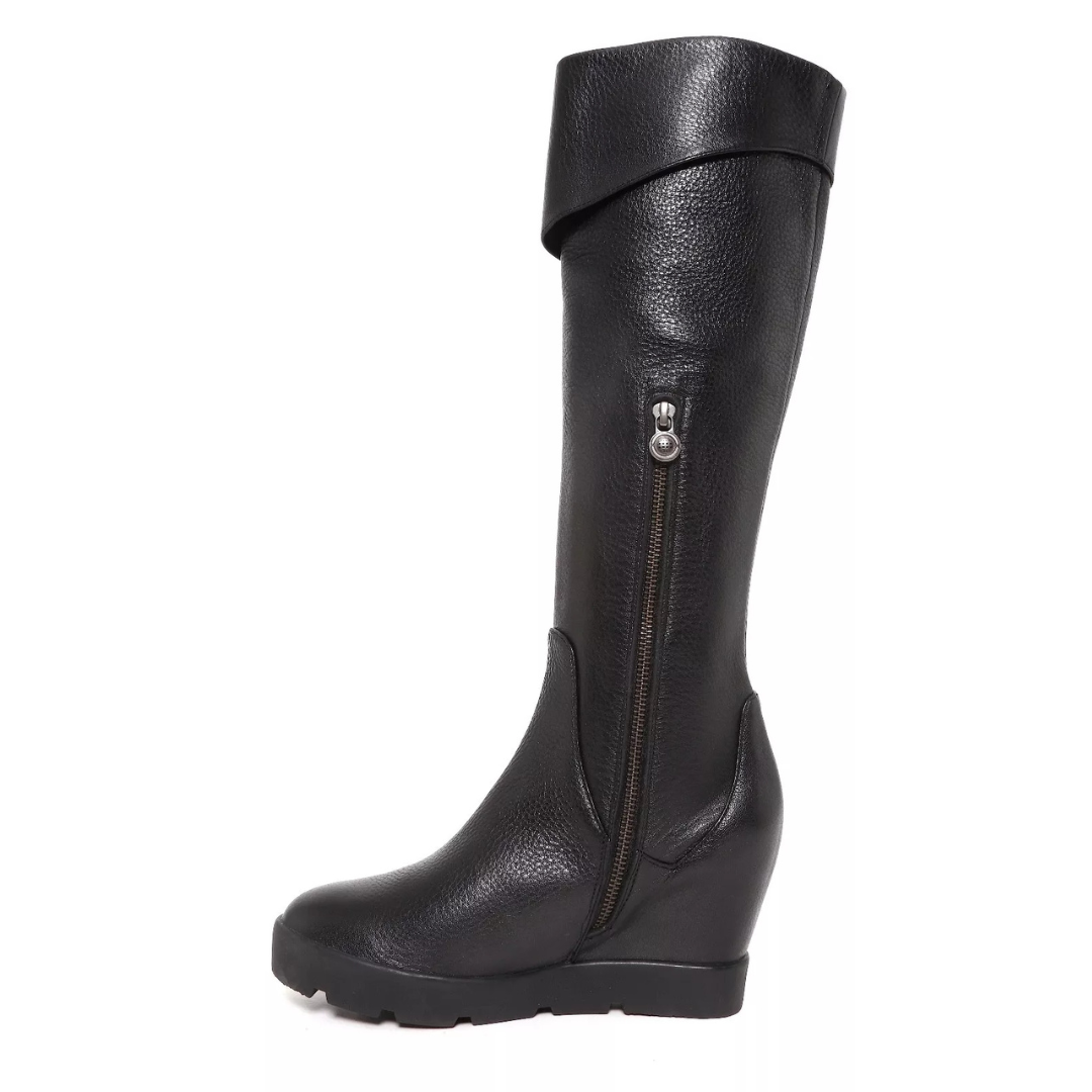 Max Studios Women Zuni Black Leather Wedge Boot