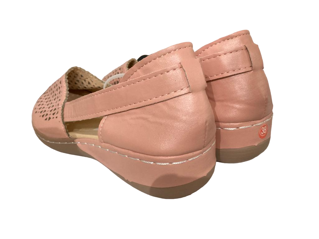 Mocasines geométricos rosas y beige para mujer