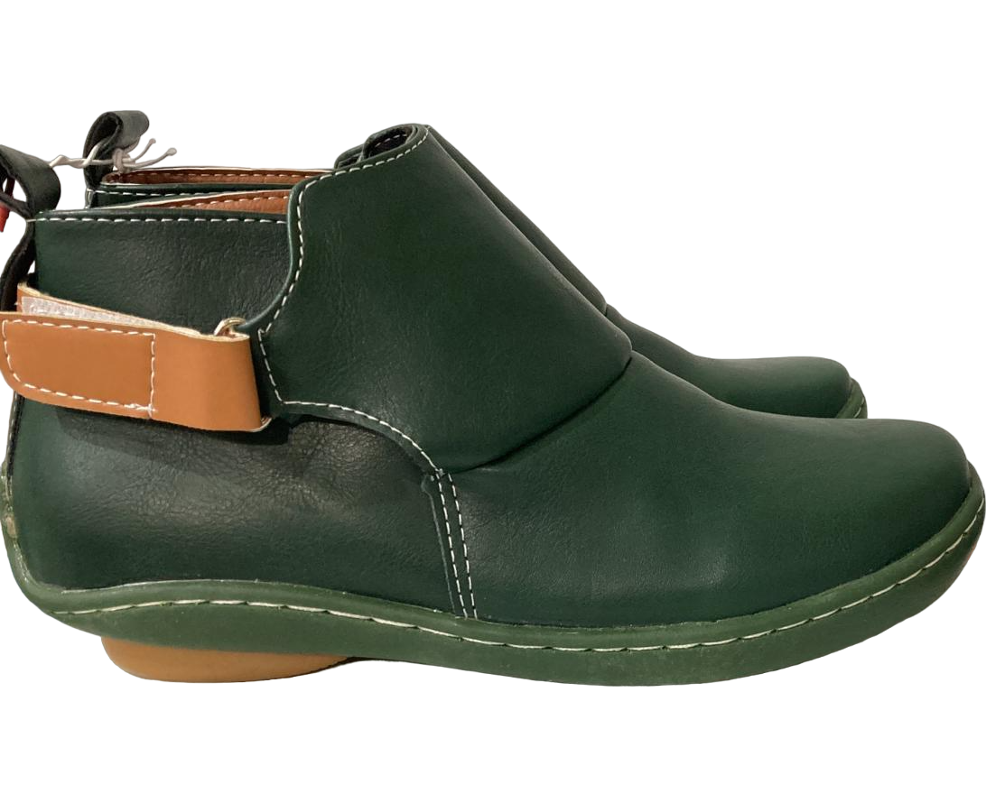 Green & Brown Side Strap Ankle Boot