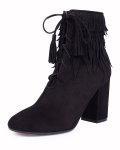 Fashion Women's Black Fringe Bootie