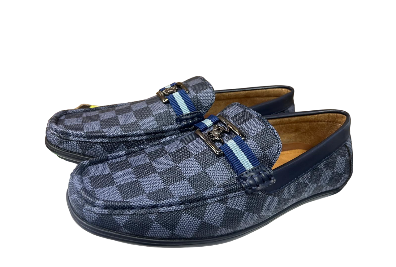 Mocassins pour hommes Beverly Hills Polo Club à carreaux bleu marine et noir