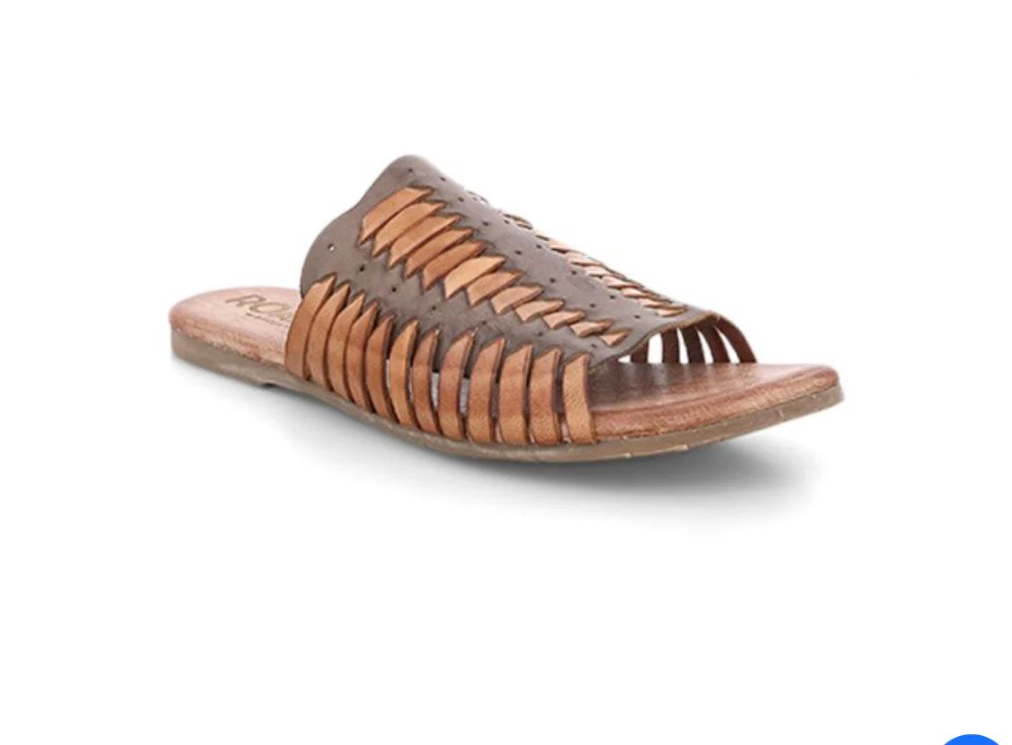 Roan Almond Brown & Taupe Woven Accent Chastity Leather Sandal