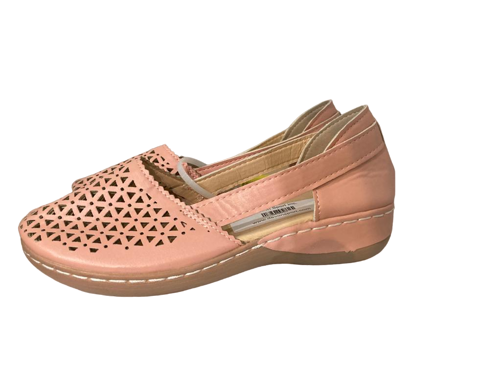 Mocasines geométricos rosas y beige para mujer