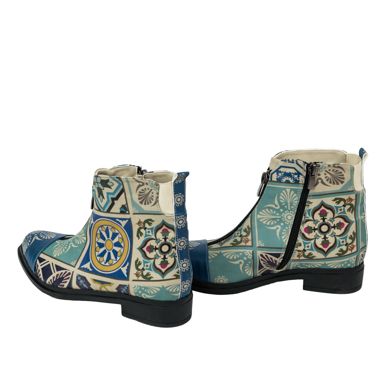 Blue and yellow Geometric Tile Ankle Boot