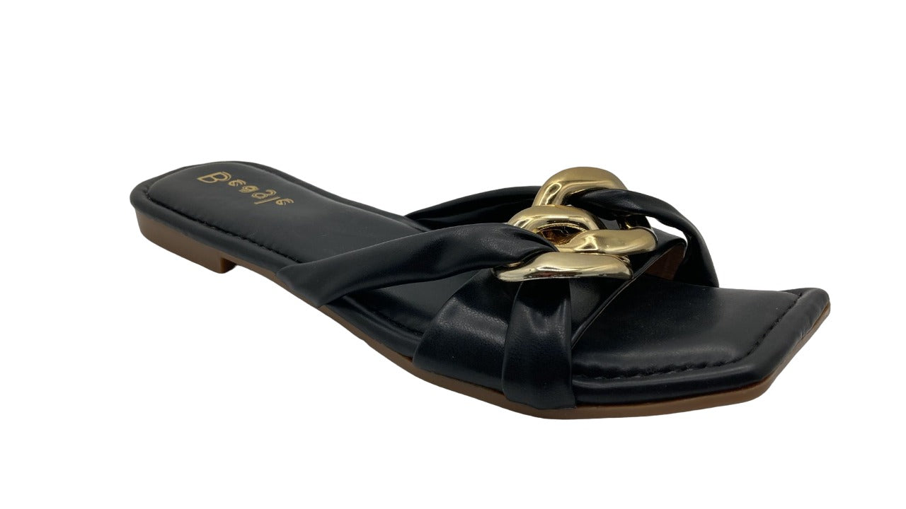 Beagle Women's Gold and Leather Double Strap Sandals