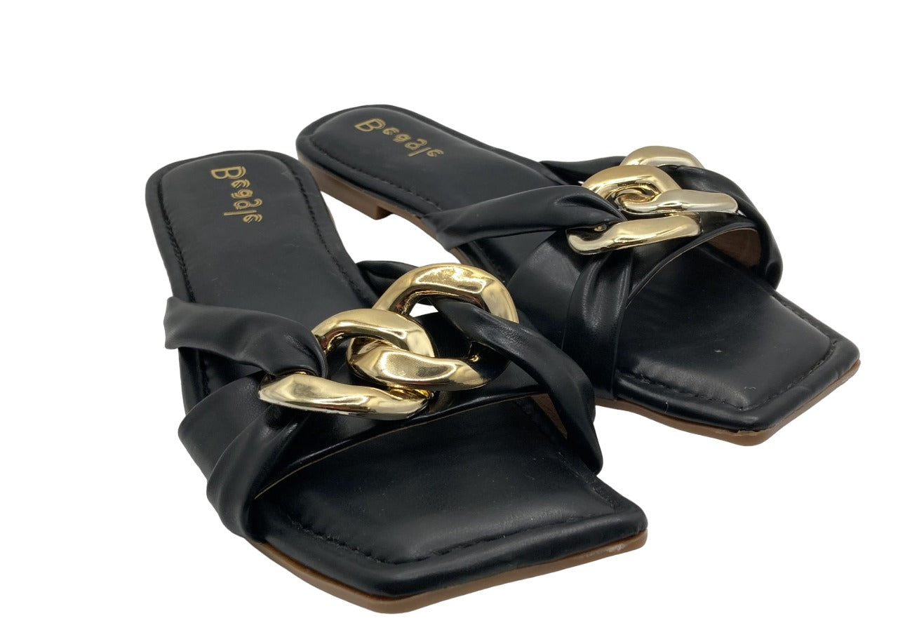 Beagle Women's Gold and Leather Double Strap Sandals