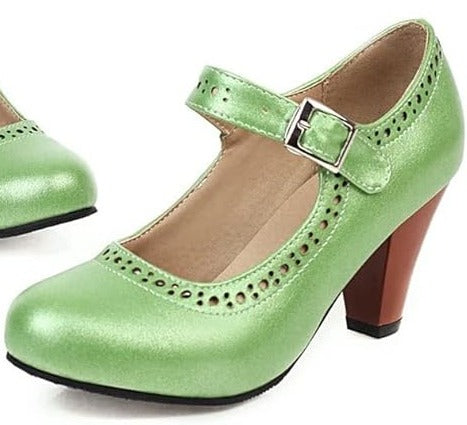 Green Perforated Buckle Strap Mary