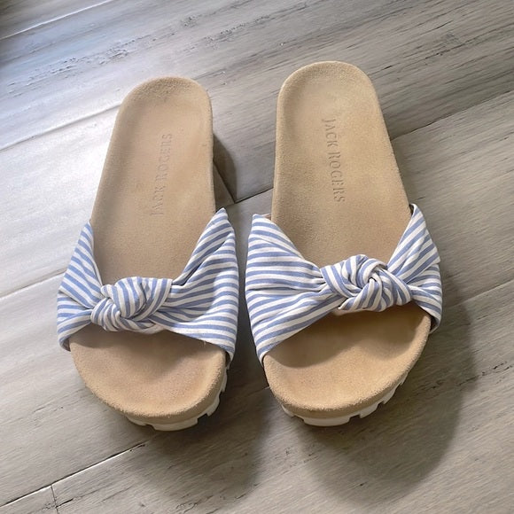 Jack Rogers White & Blue Stripe Knot Phoebe Slide Comfort Sandal 10