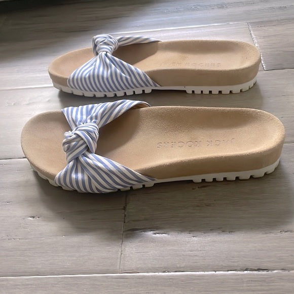 Jack Rogers White & Blue Stripe Knot Phoebe Slide Comfort Sandal 10