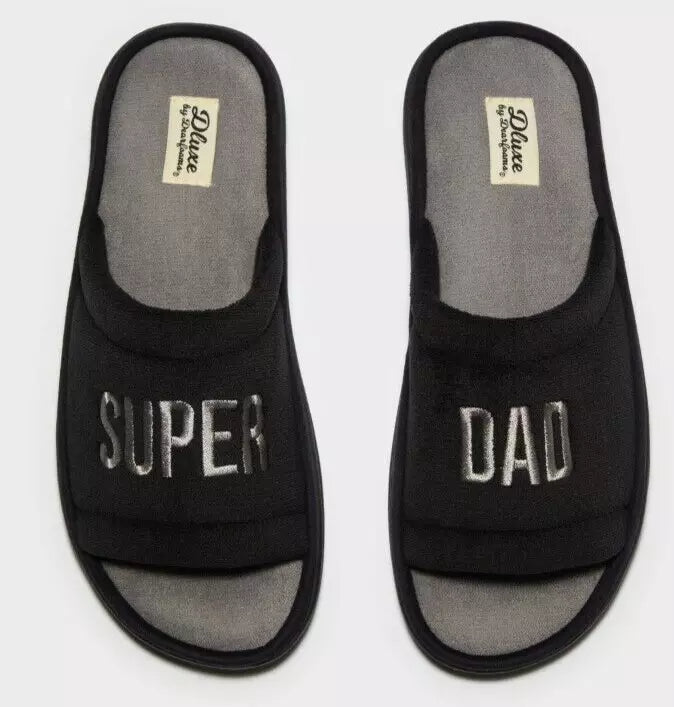 Men's DLUXE  by Dearfoams Super Dad Slippers - BLACK